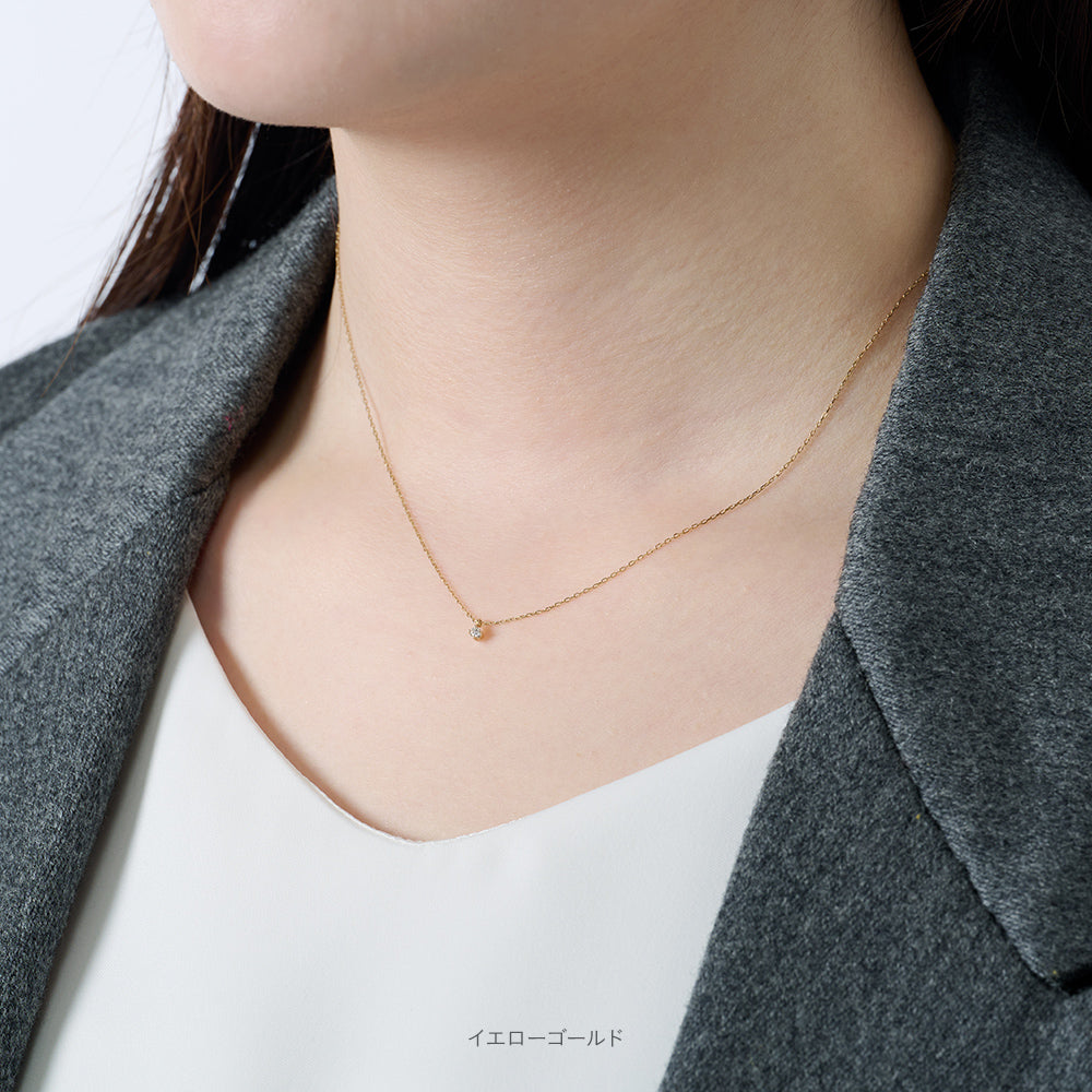 10金 ネックレス 日本製 一粒 0.03ct ダイヤモンド K10 4本留め レディース ギフト包装