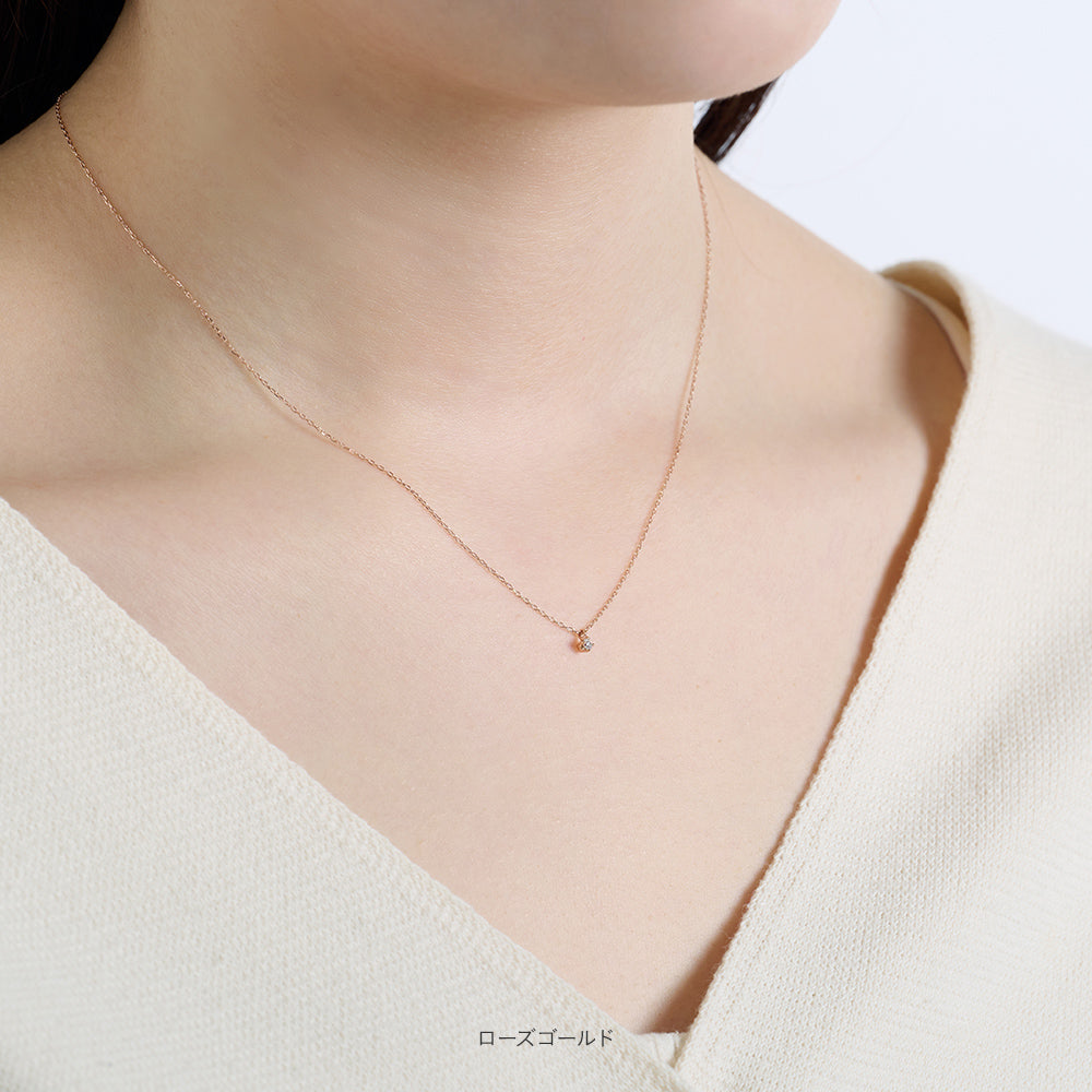 10金 ネックレス 日本製 一粒 0.03ct ダイヤモンド K10 4本留め レディース ギフト包装