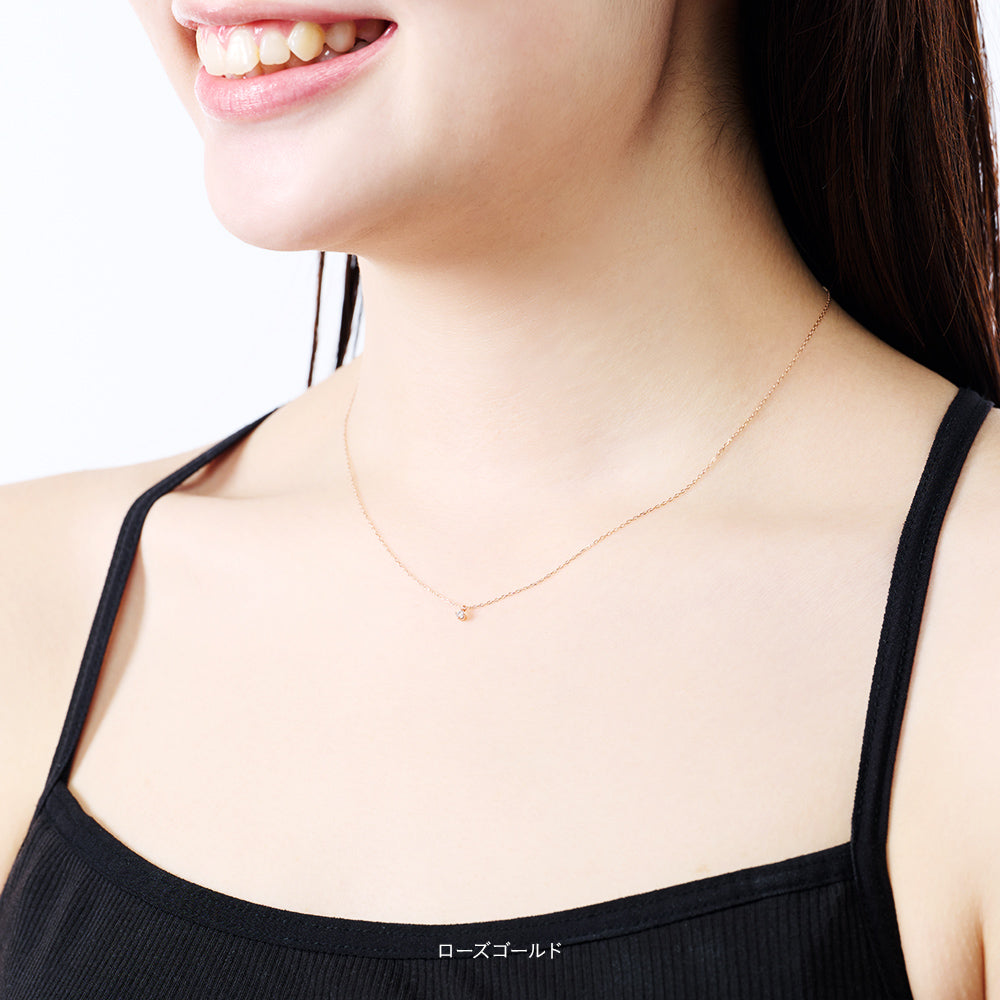 10金 ネックレス 日本製 一粒 0.03ct ダイヤモンド K10 4本留め レディース ギフト包装