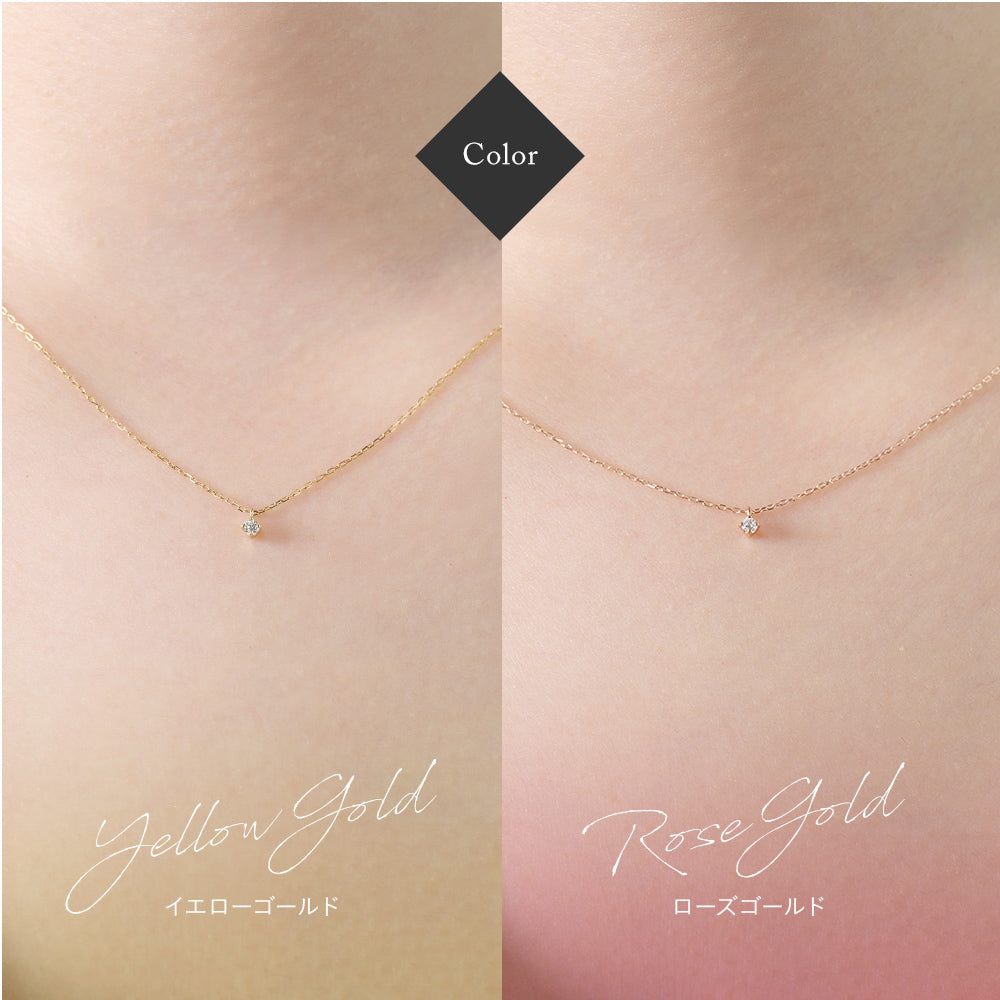 10金 ネックレス 日本製 一粒 0.03ct ダイヤモンド K10 4本留め レディース ギフト包装
