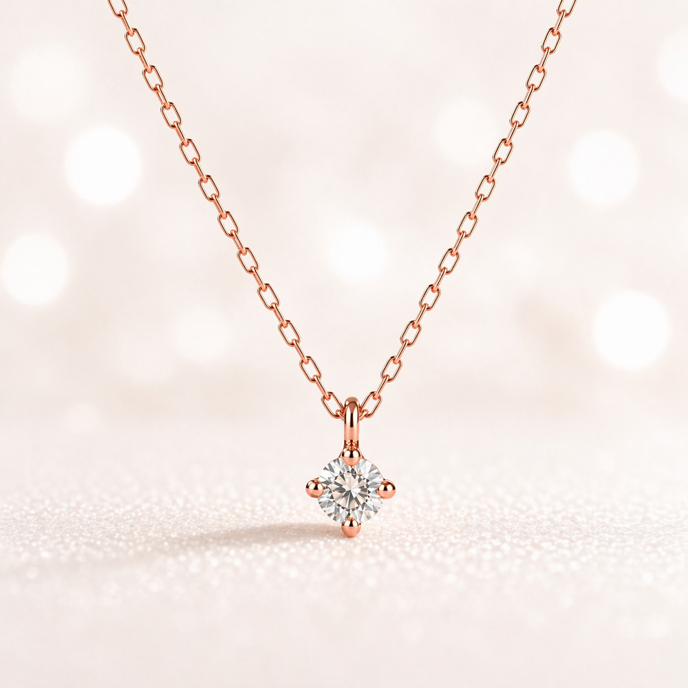 10金 ネックレス 日本製 一粒 0.03ct ダイヤモンド K10 4本留め レディース ギフト包装