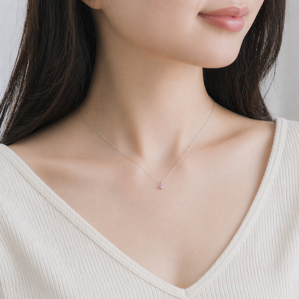 プラチナ ピンクダイヤモンド ネックレス 0.03ct 日本製 一粒 4本爪 プラチナ ピンクダイヤモンド ネックレス 0.03ct 日本製 一粒 4本爪