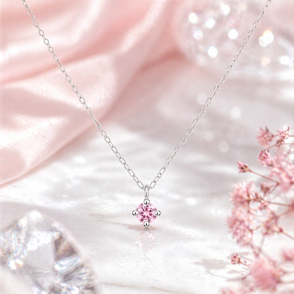 プラチナ ピンクダイヤモンド ネックレス 0.03ct 日本製 一粒 4本爪 プラチナ ピンクダイヤモンド ネックレス 0.03ct 日本製 一粒 4本爪