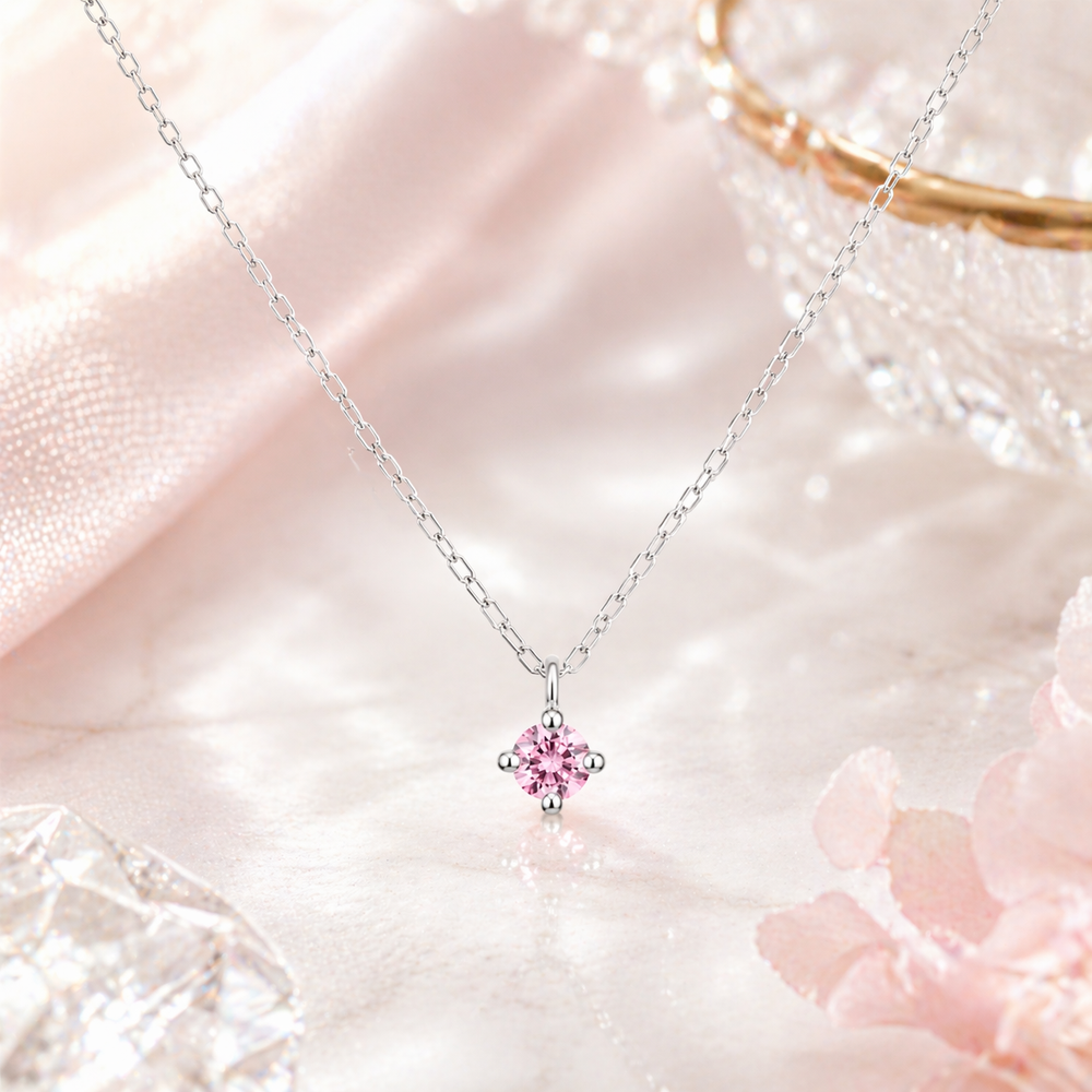 プラチナ ピンクダイヤモンド ネックレス 0.03ct 日本製 一粒 4本爪 レディース ギフト Pt900/850
