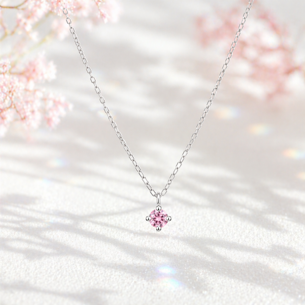 プラチナ ピンクダイヤモンド ネックレス 0.03ct 日本製 一粒 4本爪