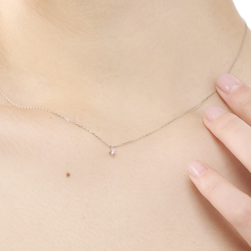 プラチナ ネックレス ピンクダイヤモンド 日本製 一粒 0.06ct 4本爪 レディース ギフト Pt900/850