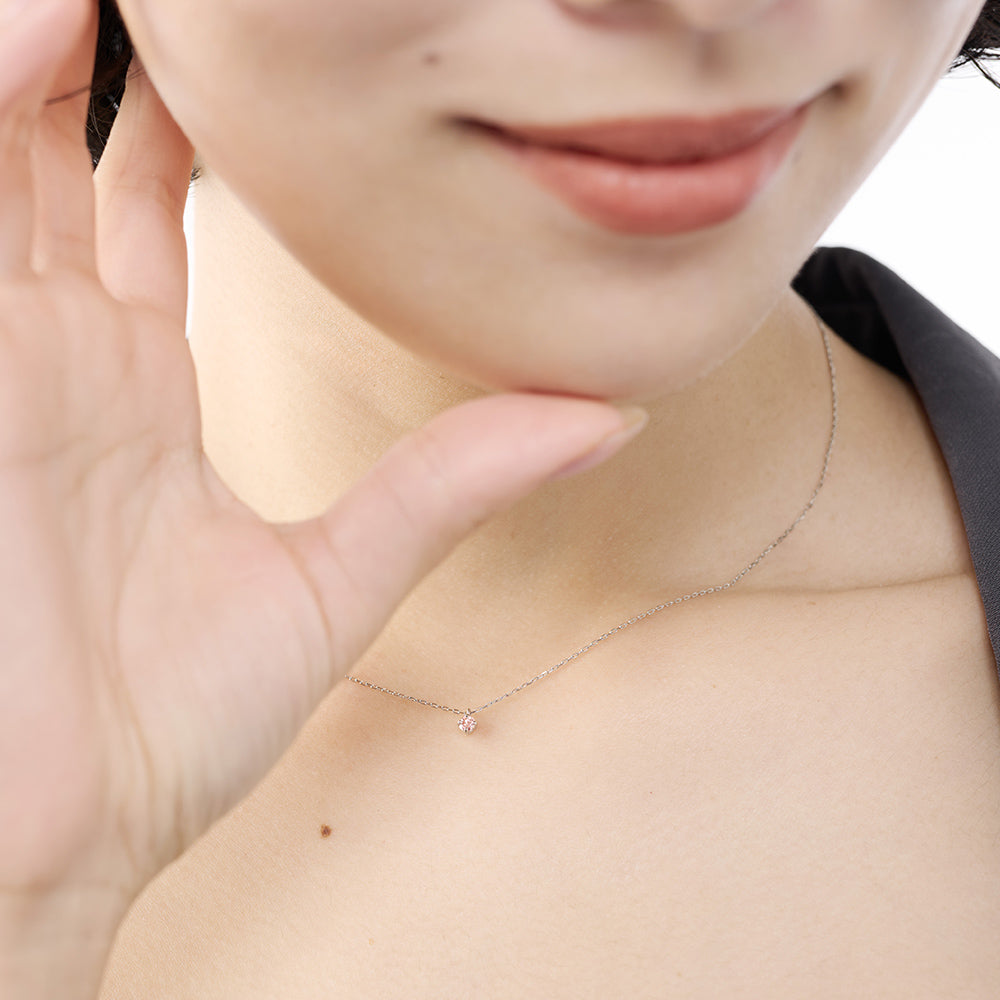 プラチナ ネックレス ピンクダイヤモンド 日本製 一粒 0.06ct 4本爪 レディース ギフト Pt900/850