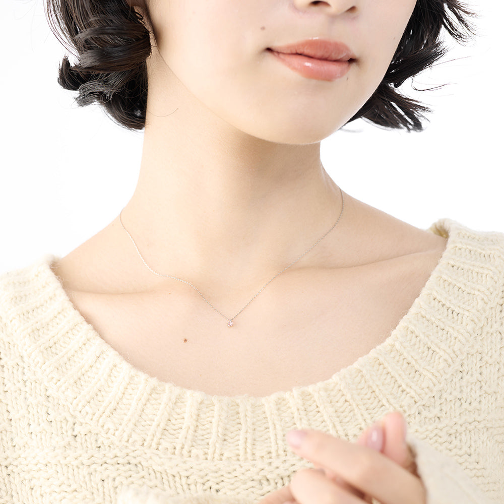 プラチナ ネックレス ピンクダイヤモンド 日本製 一粒 0.06ct 4本爪 レディース ギフト Pt900/850