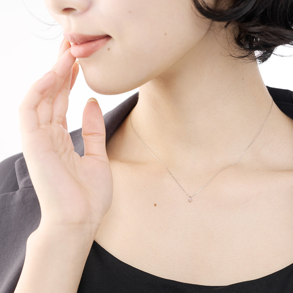 プラチナ ネックレス ピンクダイヤモンド 日本製 一粒 0.06ct 4本爪 レディース ギフト Pt900/850