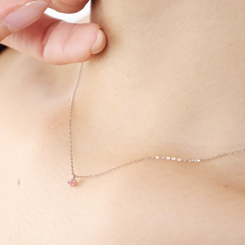 プラチナ ネックレス ピンクダイヤモンド 日本製 一粒 0.06ct 4本爪 レディース ギフト Pt900/850