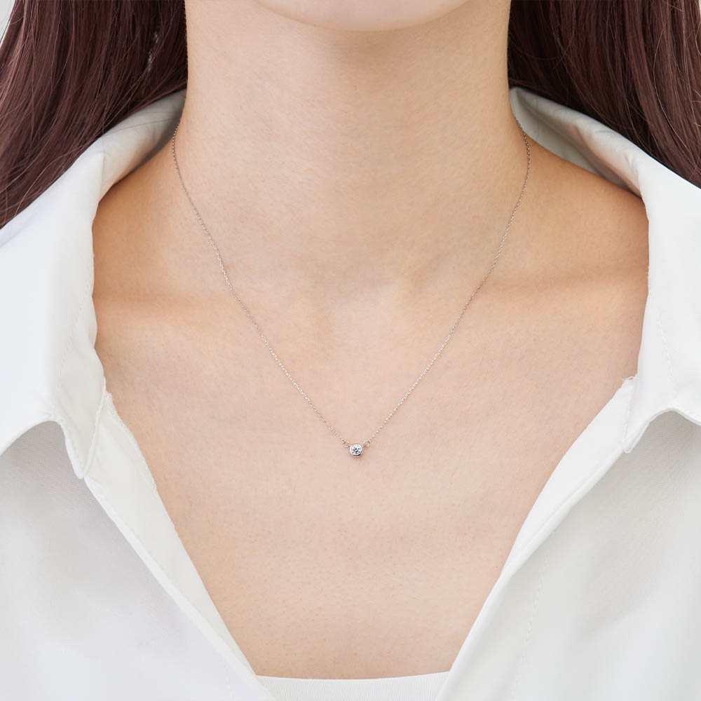 プラチナ ネックレス 日本製 一粒 ダイヤモンド 0.1ct 覆輪 レディース ギフト包装 PT900/850