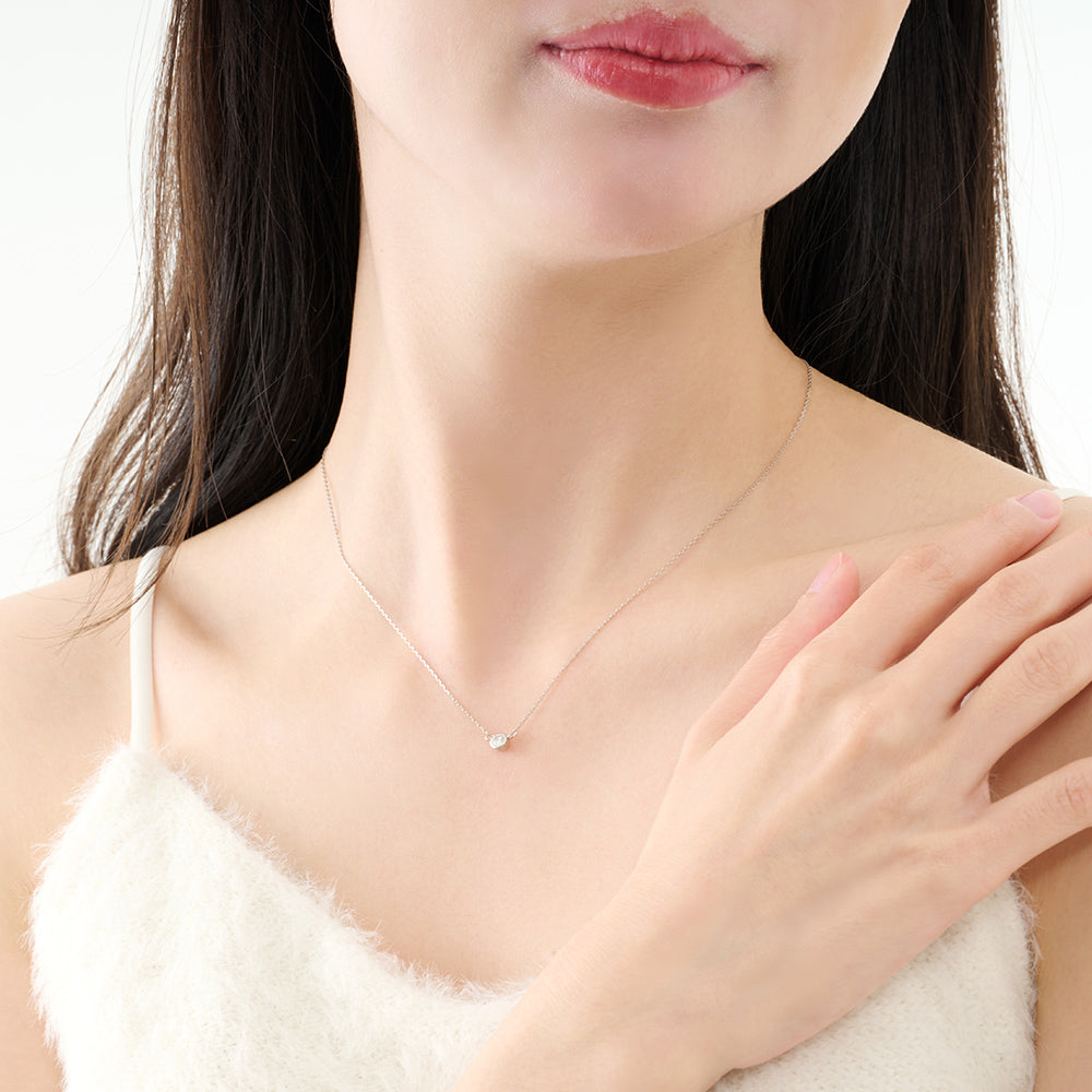 プラチナ ネックレス 日本製 一粒 ダイヤモンド 0.1ct 覆輪 レディース ギフト包装 PT900/850