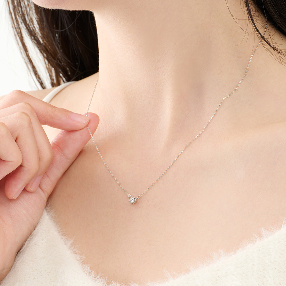 プラチナ ネックレス 日本製 一粒 ダイヤモンド 0.1ct 覆輪 レディース ギフト包装 PT900/850