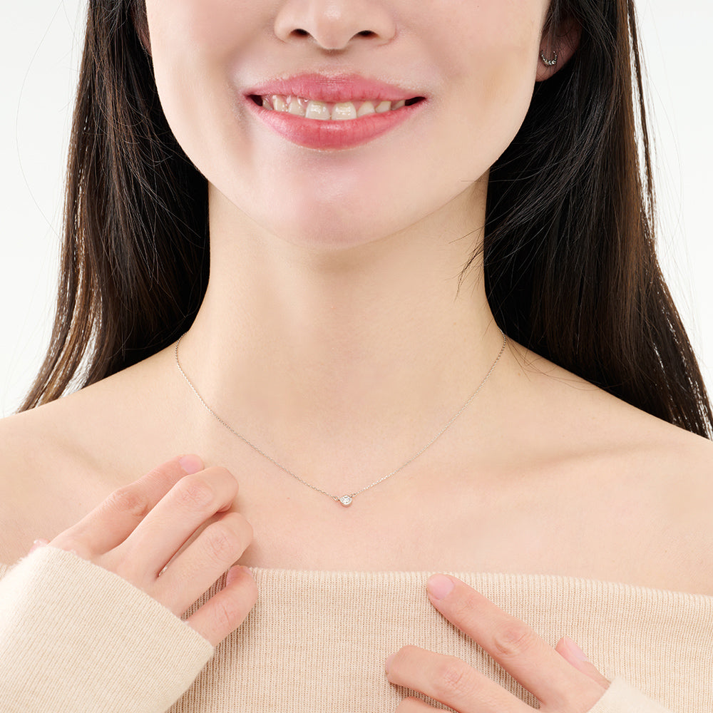 プラチナ ネックレス 日本製 一粒 ダイヤモンド 0.1ct 覆輪 レディース ギフト包装 PT900/850