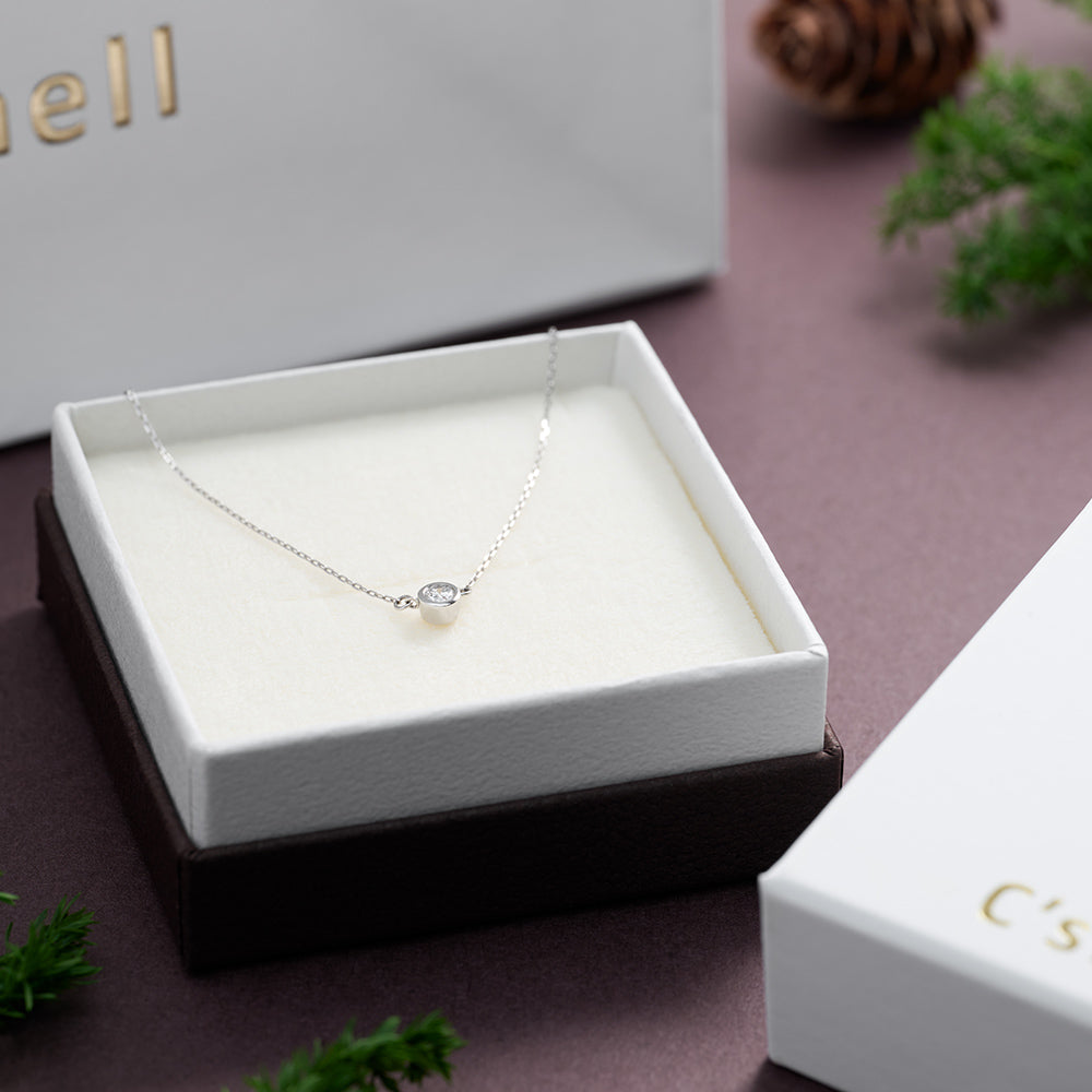 プラチナ ネックレス 日本製 一粒 ダイヤモンド 0.1ct 覆輪 レディース ギフト包装 PT900/850