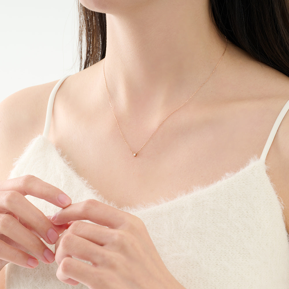 K10 ピンクゴールド ネックレス ダイヤモンド 0.03ct フラワー 花 一粒 日本製 10金 PG レディース 華奢