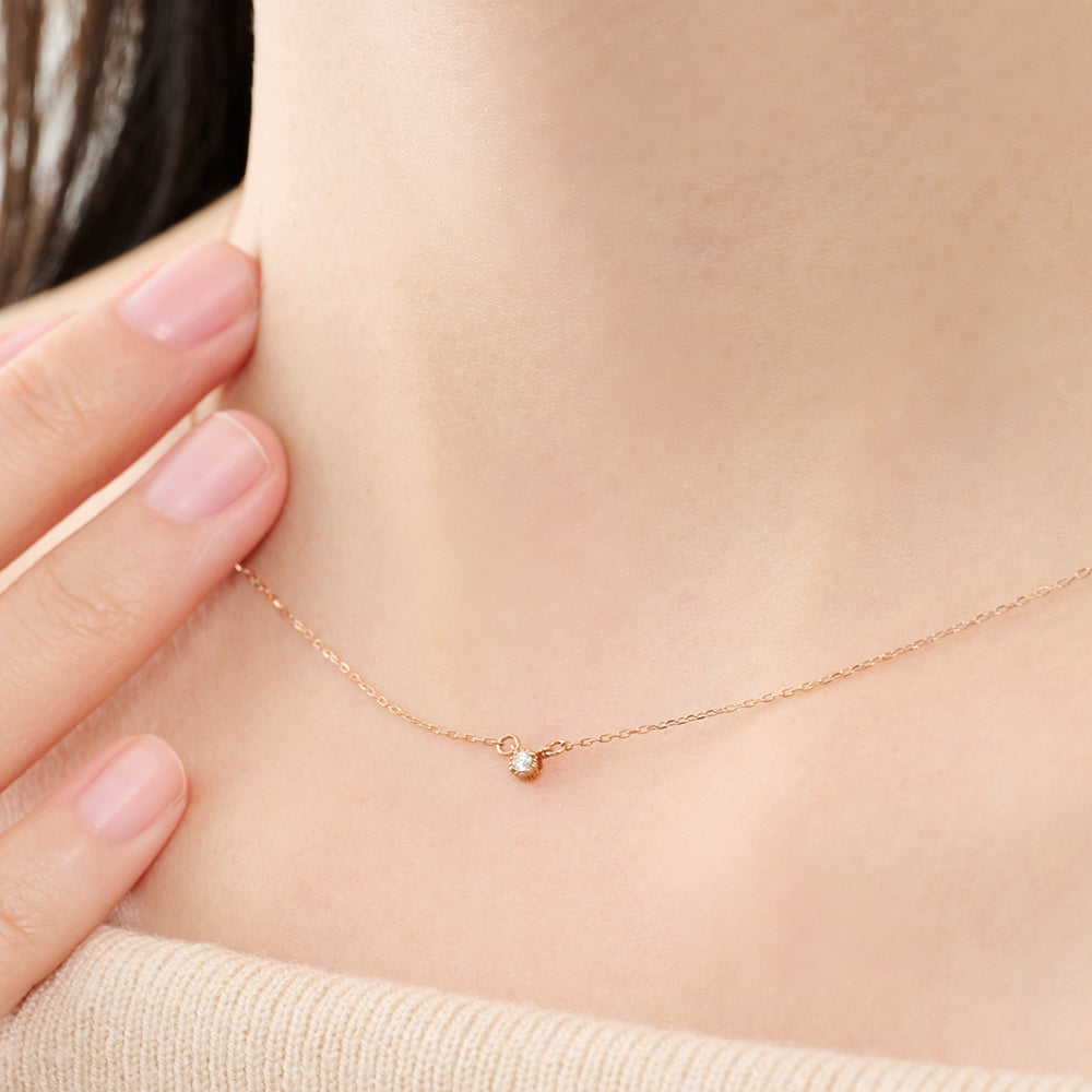 K10 ピンクゴールド ネックレス ダイヤモンド 0.03ct フラワー 花 一粒