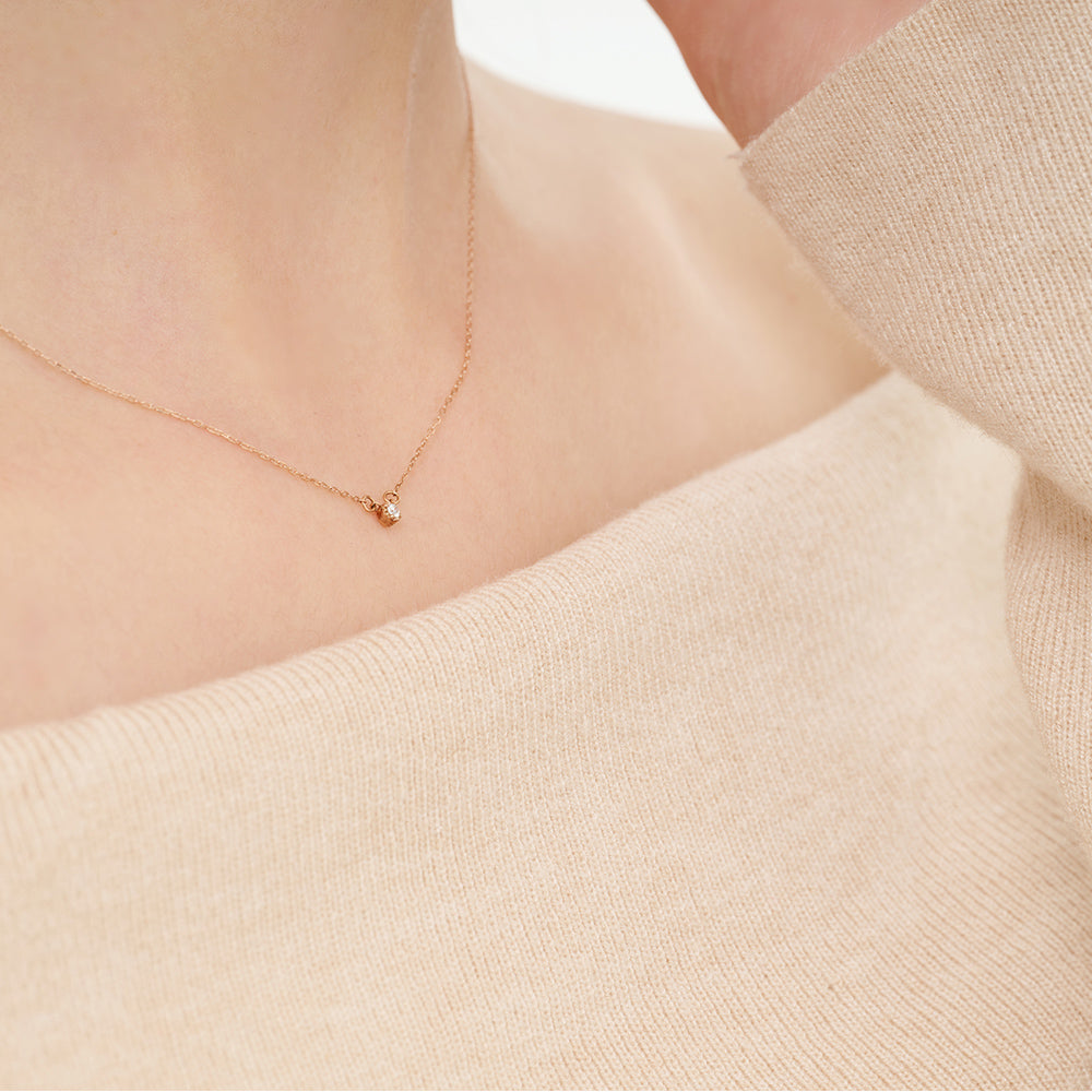 K10 ピンクゴールド ネックレス ダイヤモンド 0.03ct フラワー 花 一粒 日本製 10金 PG レディース 華奢