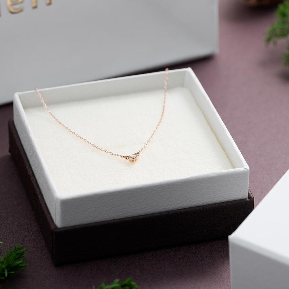 K10 ピンクゴールド ネックレス ダイヤモンド 0.03ct フラワー 花 一粒 日本製 10金 PG レディース 華奢