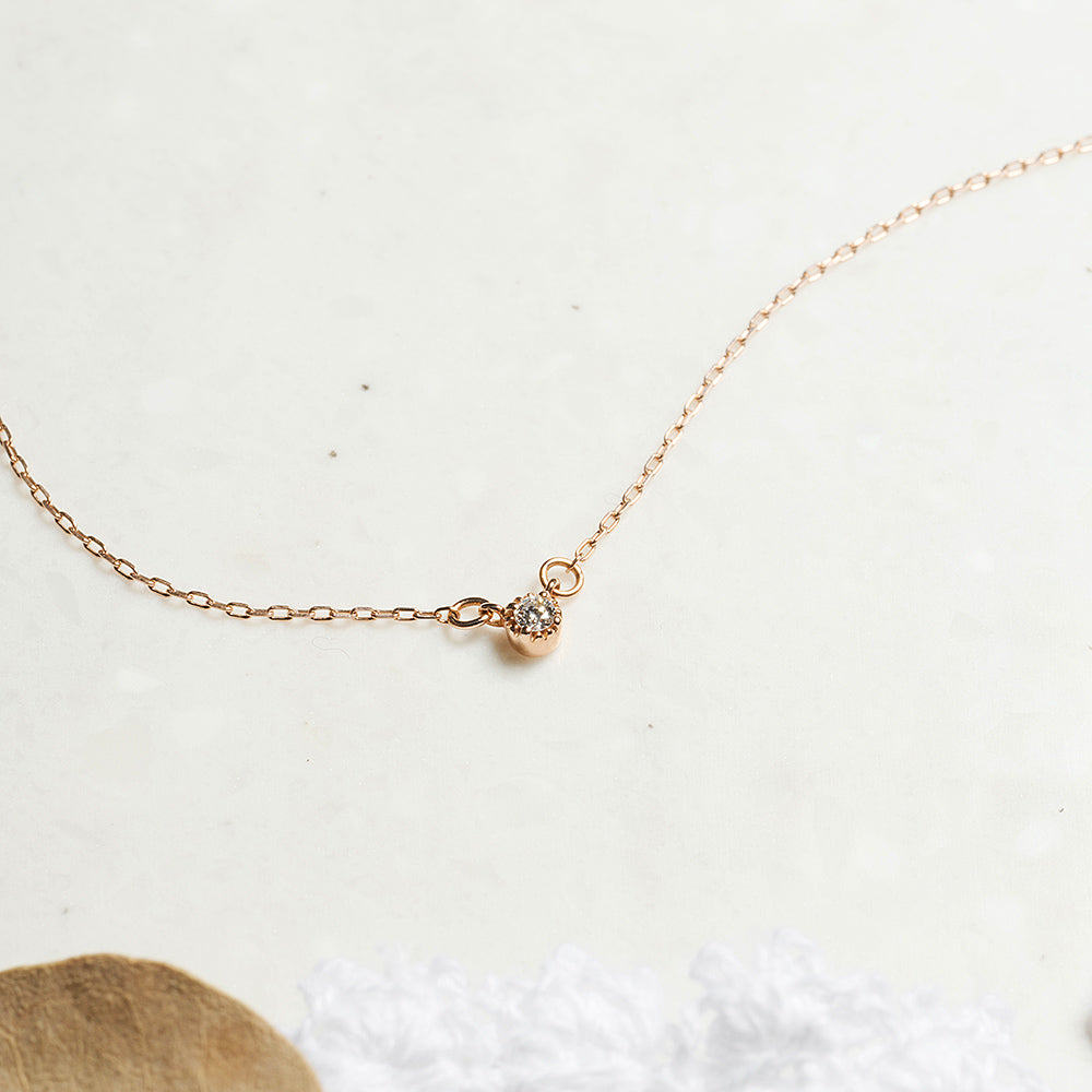 K10 ピンクゴールド ネックレス ダイヤモンド 0.03ct フラワー 花 一粒 日本製 10金 PG レディース 華奢