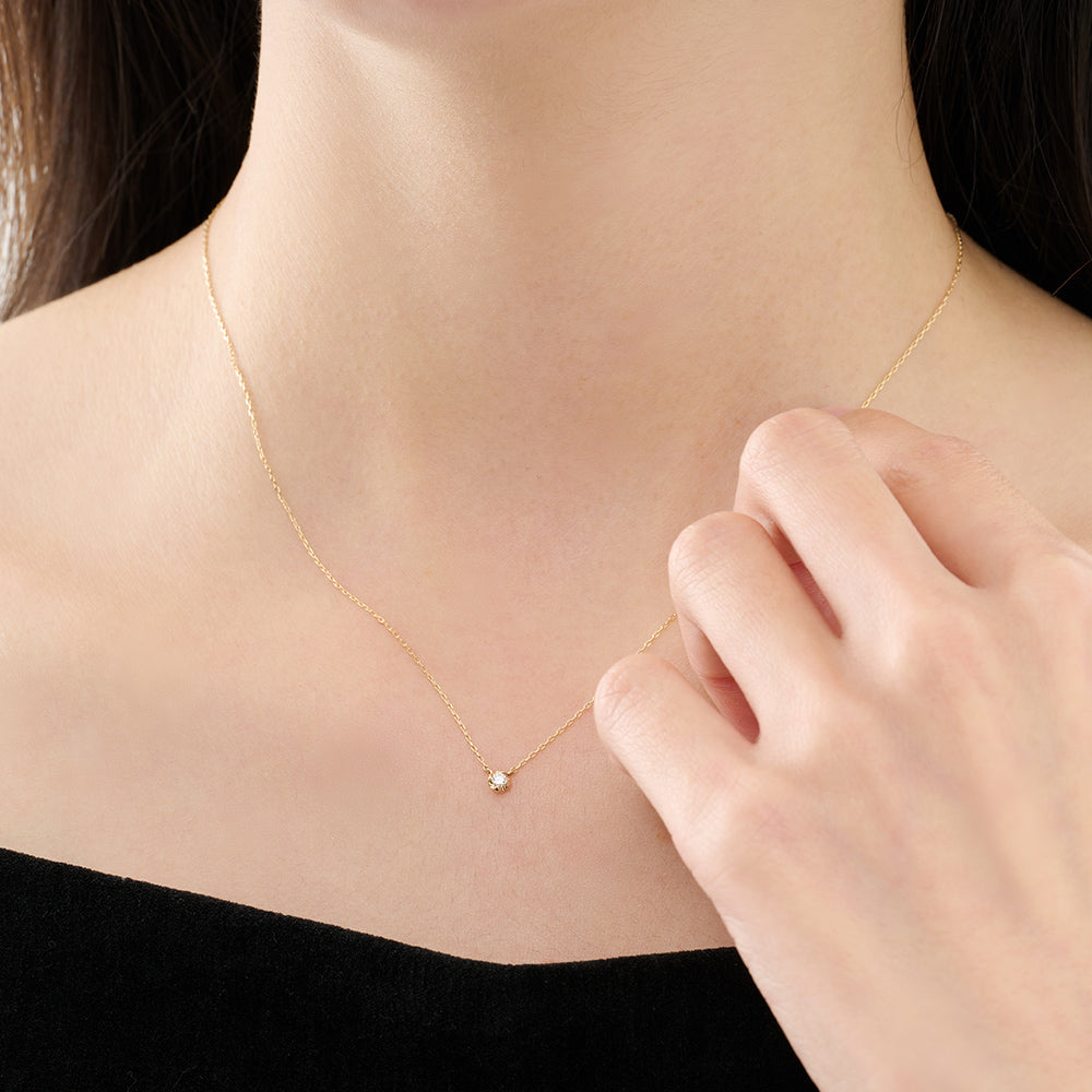 K10 ネックレス 日本製 ダイヤモンド 0.03ct フラワー 花 一粒 10金 イエローゴールド レディース 華奢