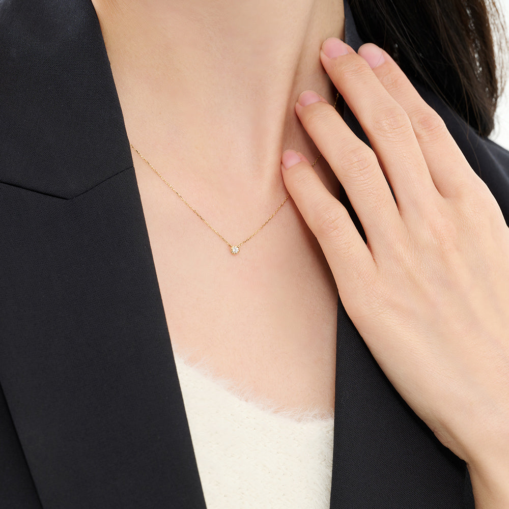 K10 ネックレス 日本製 ダイヤモンド 0.03ct フラワー 花 一粒 10金 イエローゴールド レディース 華奢