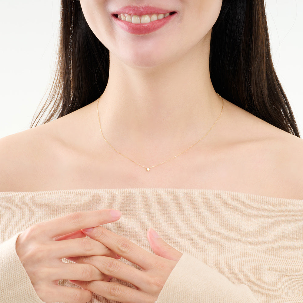 K10 ネックレス 日本製 ダイヤモンド 0.03ct フラワー 花 一粒 10金 イエローゴールド レディース 華奢