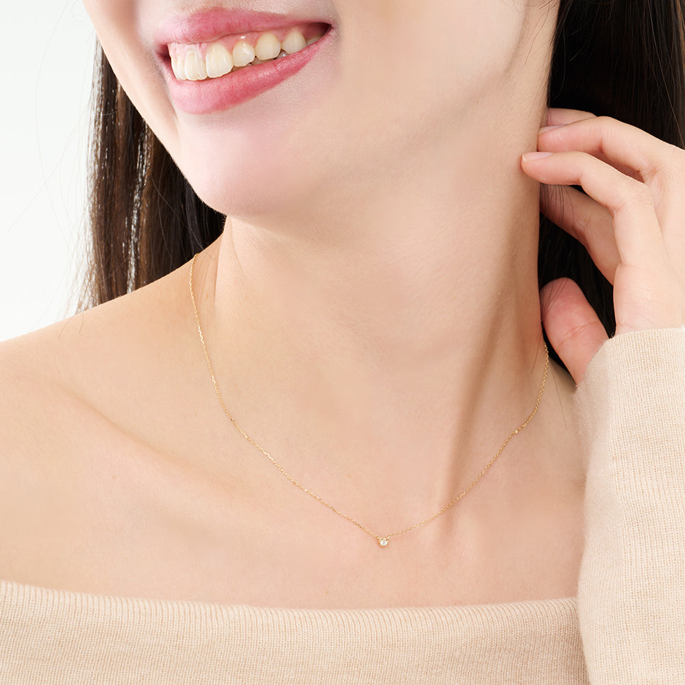 K10 ネックレス 日本製 ダイヤモンド 0.03ct フラワー 花 一粒 10金 イエローゴールド レディース 華奢