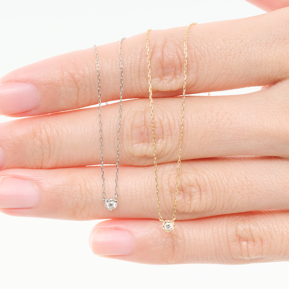 K10 ネックレス 日本製 ダイヤモンド 0.03ct フラワー 花 一粒 10金 イエローゴールド レディース 華奢