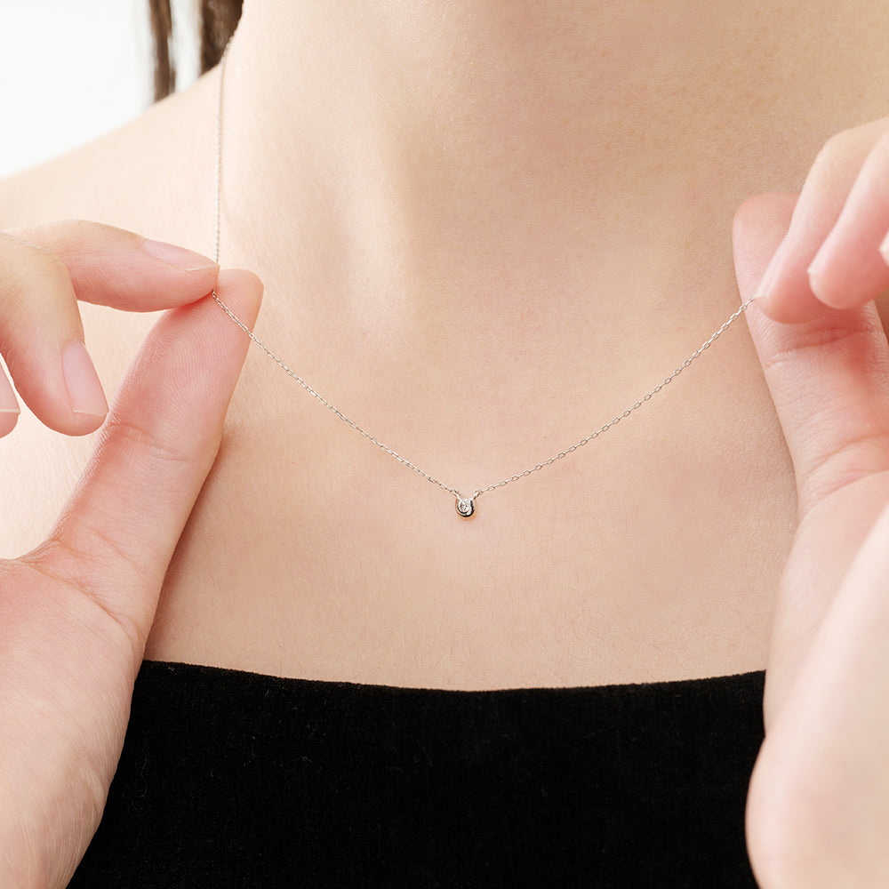 プラチナ ネックレス ダイヤモンド 0.03ct フクリン 覆輪 一粒 日本製 Pt900 レディース シンプル アレルギー対応