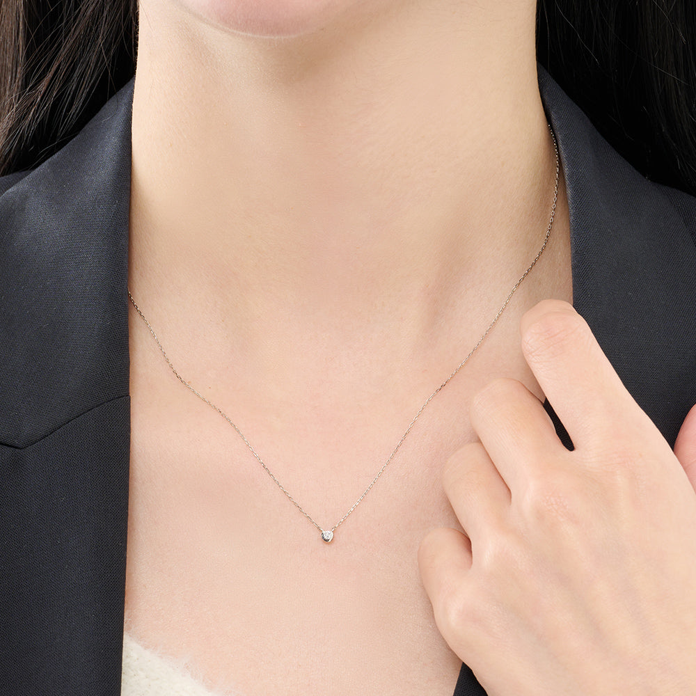 プラチナ ネックレス ダイヤモンド 0.03ct フクリン 覆輪 一粒 日本製 Pt900 レディース シンプル アレルギー対応