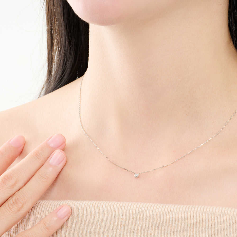 プラチナ ネックレス ダイヤモンド 0.03ct フクリン 覆輪 一粒 日本製 Pt900 レディース シンプル アレルギー対応